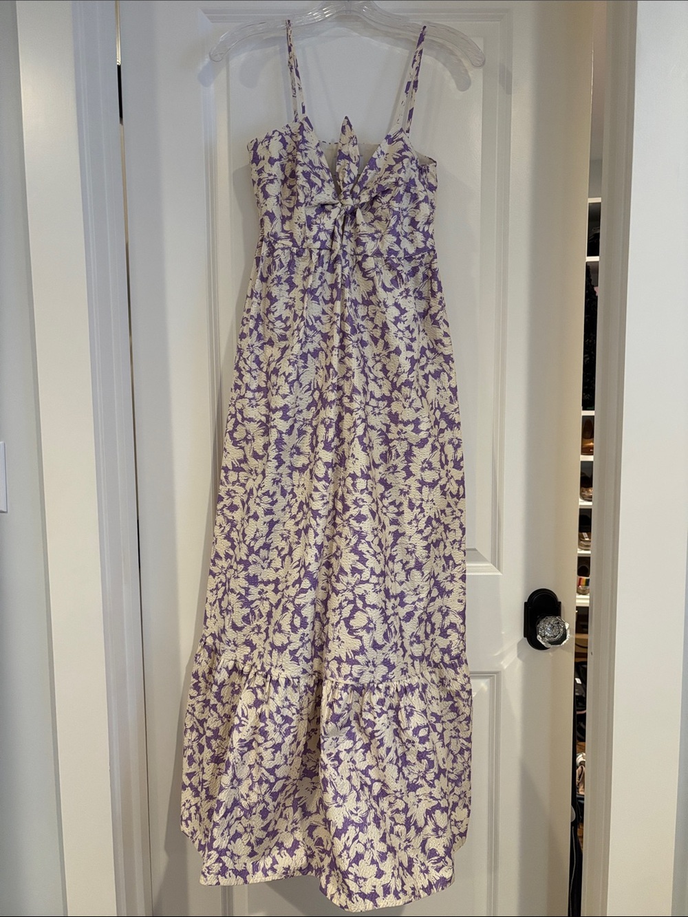 FRNCH Cream and Lavender Floral Tie-Front Maxi Dress